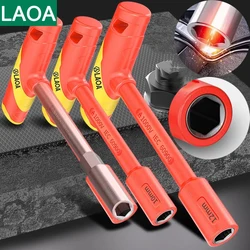 LAOA 1 Pc VDE T-shape Socket Wrench CR-V 4-14mm Hex Key 58HRC Insulated Hexagon Screwdriver Socket Spannner