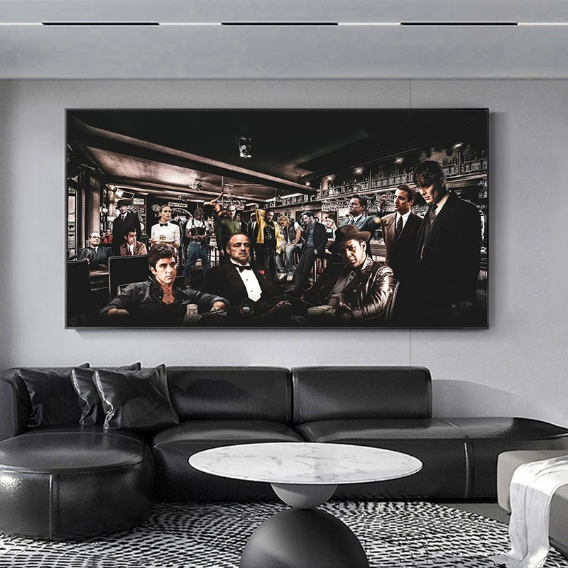 1PC frameless Movie Godfather Star Posters Prints The Gangsters Cigar Club Party Group Photo Canvas Print Painting for Living Ro