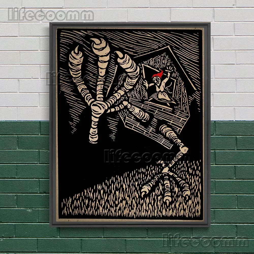 Toile d'art mural Vintage ombres de la maison hantée, peinture de maison Baba Yaga, affiche d'art ré