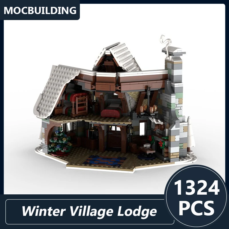Blocs de construction Moc modèle village d'hiver, briques assemblées, Collection d'architecture, cadeaux de noël, jouets d'exposition, 1324 pièces