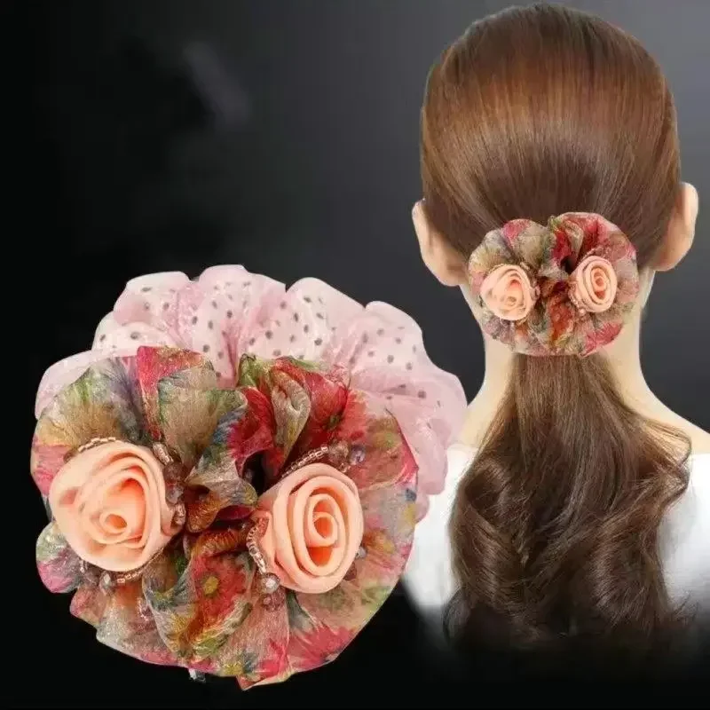 Gummibänder Haar Blumen Scrunchie Pack Hochs teck frisur Brötchen Haars eil Mesh