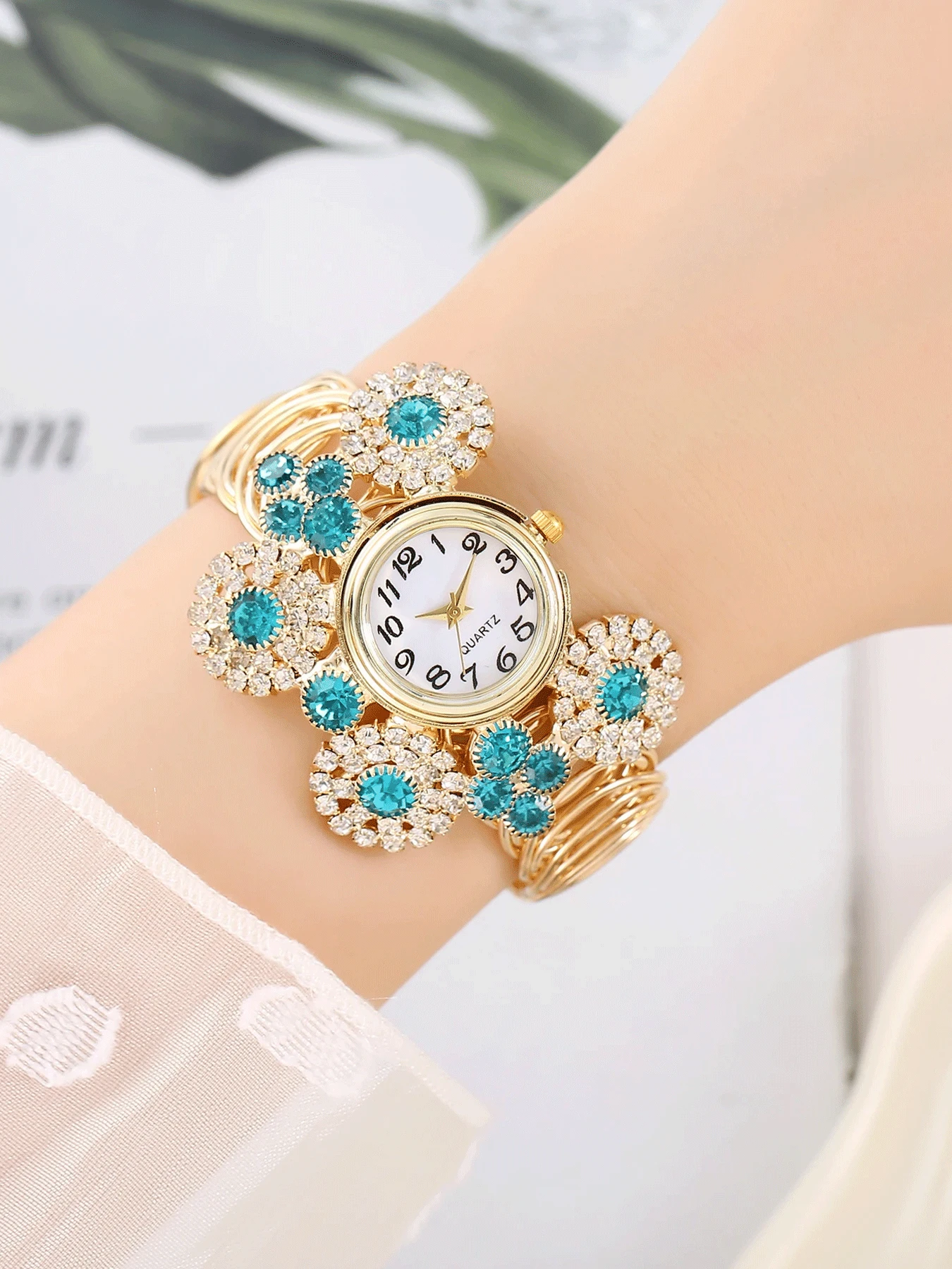 5Pcs Women Floral Bangle Watch - Jewelry Clasp Watches ulasan dan harga