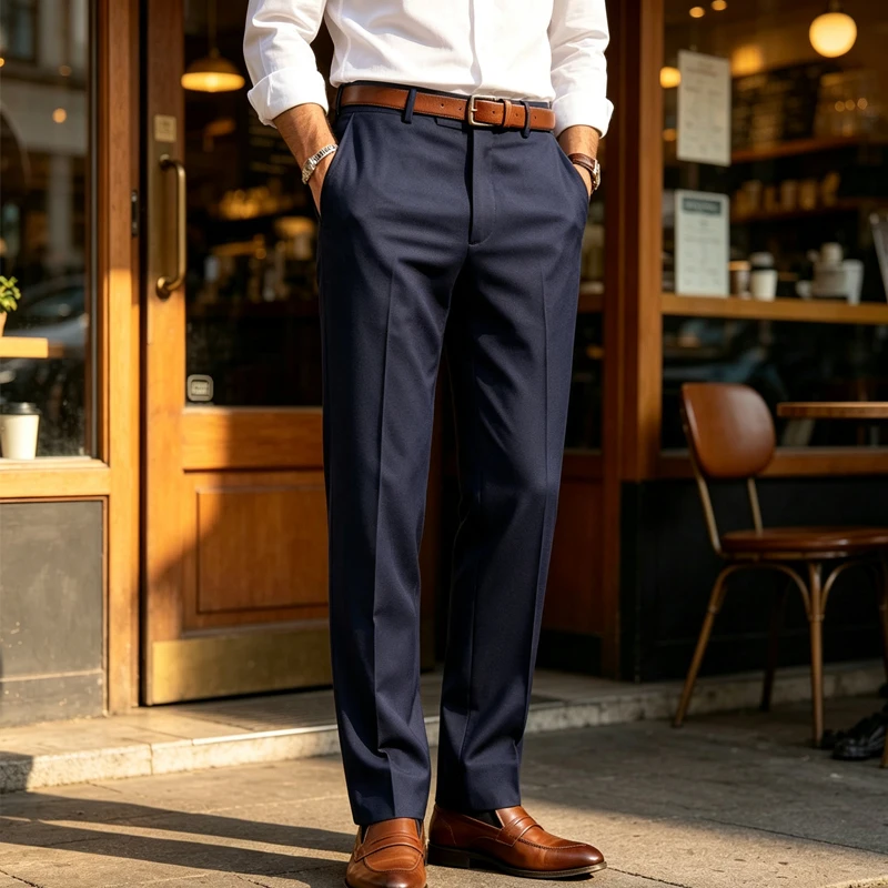 Men's Linen Pants High Waist Straight Leg Lightweight Breathable Casual Business Summer Trousers for Men Formal Daily Wear