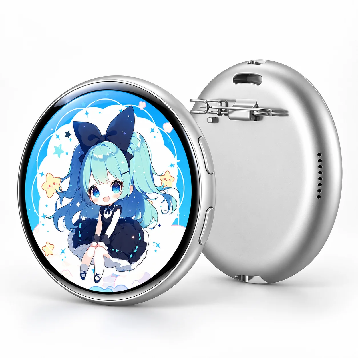 Smart Anime E-Badge, DIY Dynamic Display, Bluetooth App Control for Photo/Video Sync & Slideshow, Type-C Charging 400mAh
