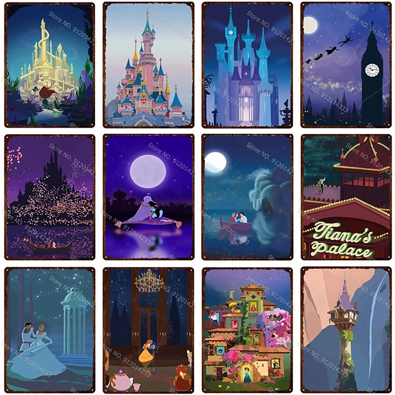 Disneyland Metal Tin Sign Disney Castle Cartoon Art Poster Decorative Plate Iron Plaque for Nursery Children's Room Wall Decor