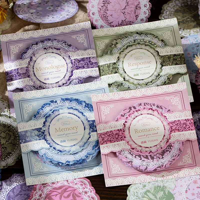 50Sheets Memo Lace Sticky Notes Flower Materials Wreath Collection Handbook Writing Supplies Decoration Scrapbook 143*126MM image 2
