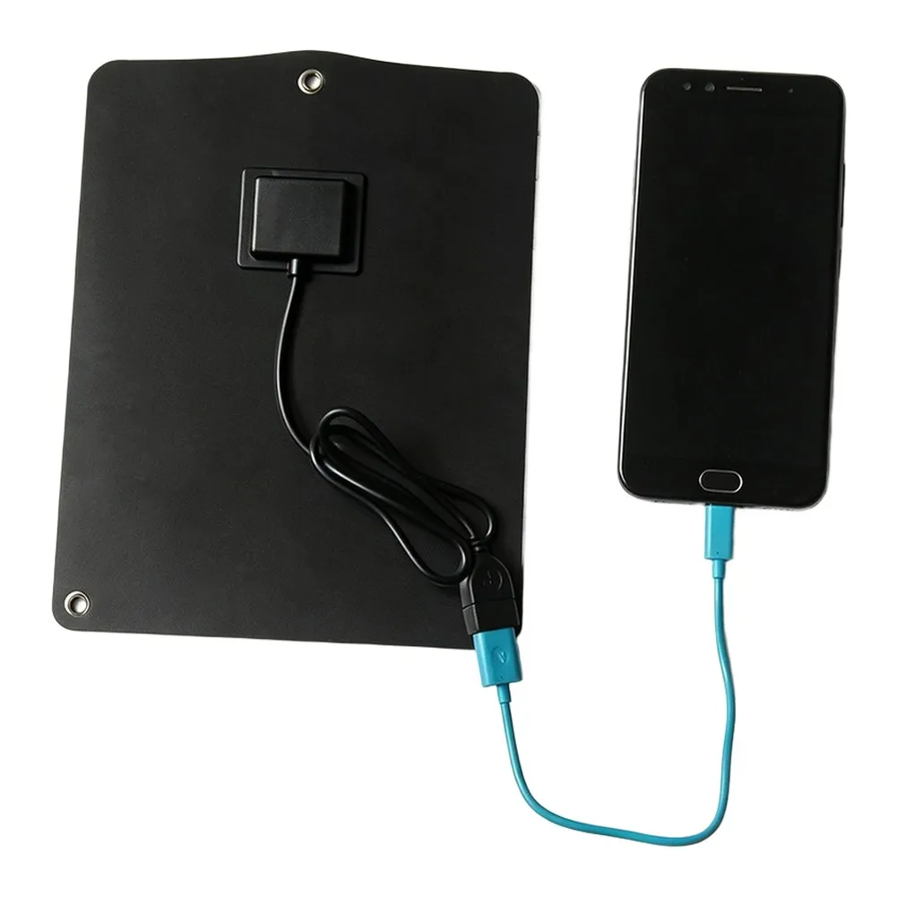 6W Solar Panel for USB Charging Devices 5V Output Monocrystalline Silicon Lightweight Weather Resistant Black 210x170mm