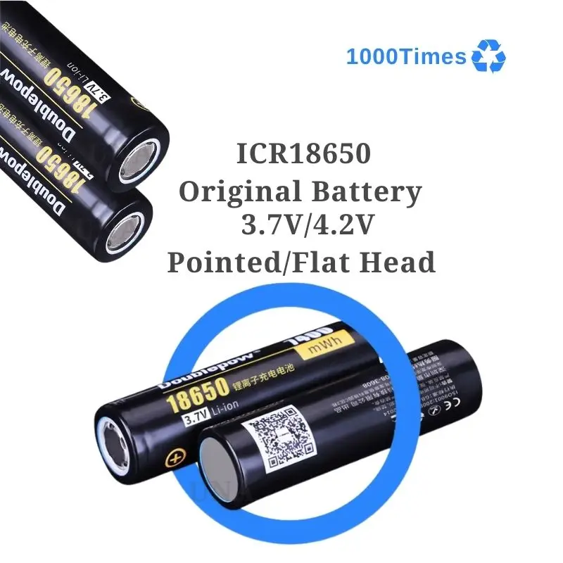 Doublepow senter Lithium baterai Li-ion 2000mAh 3.7V, baterai asli Li-ion kapasitas tinggi 7400mWh baterai Lithium