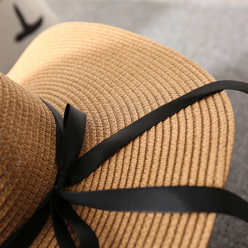 Outdoor Big Brim Bowknot Sun Hat Breathable Sun Protection Straw Hats For Men Women Summer Travel Sports Hiking Beach Caps