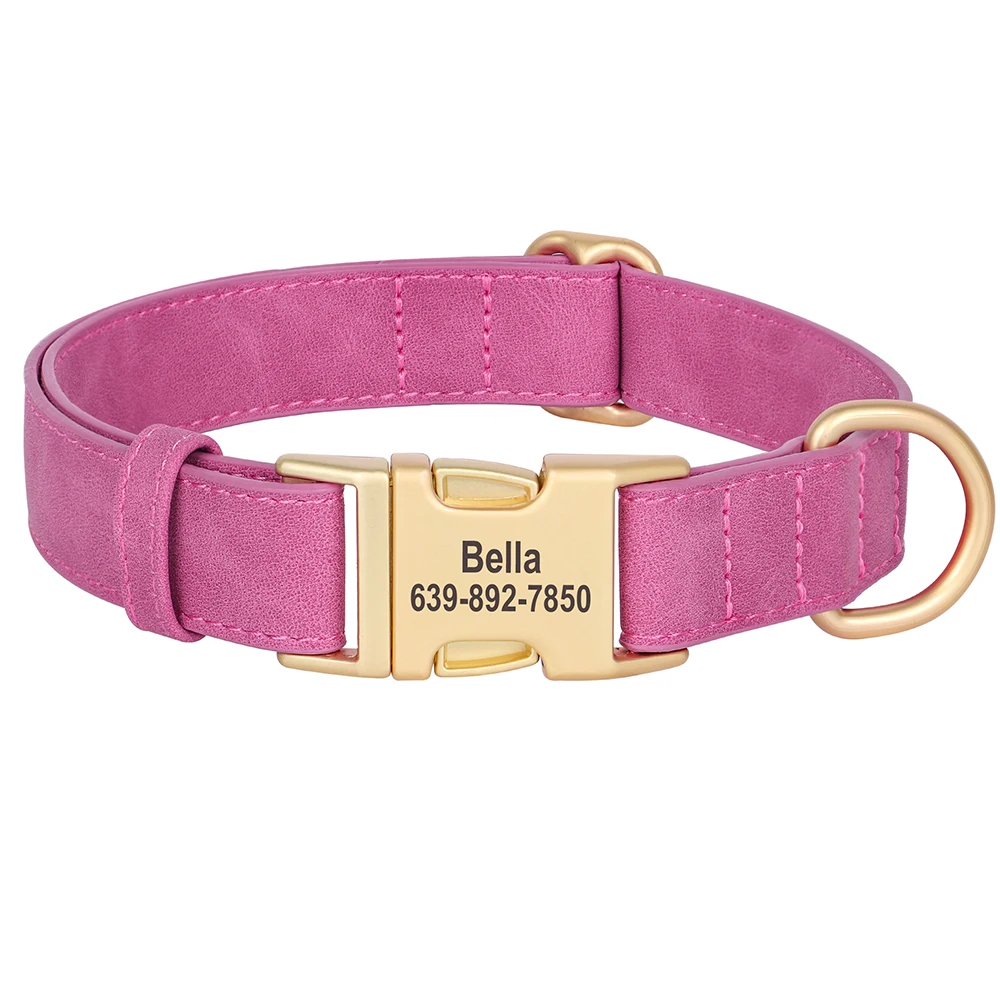 Personalisiertes Hundehalsband, PU-Leder, Hundehalsbänder, kostenlose individuelle Haustier-Halskette mit Metallschnalle für kleine, mittelgroße und große Hunde, Pitbull, Bulldogge – Detail 11