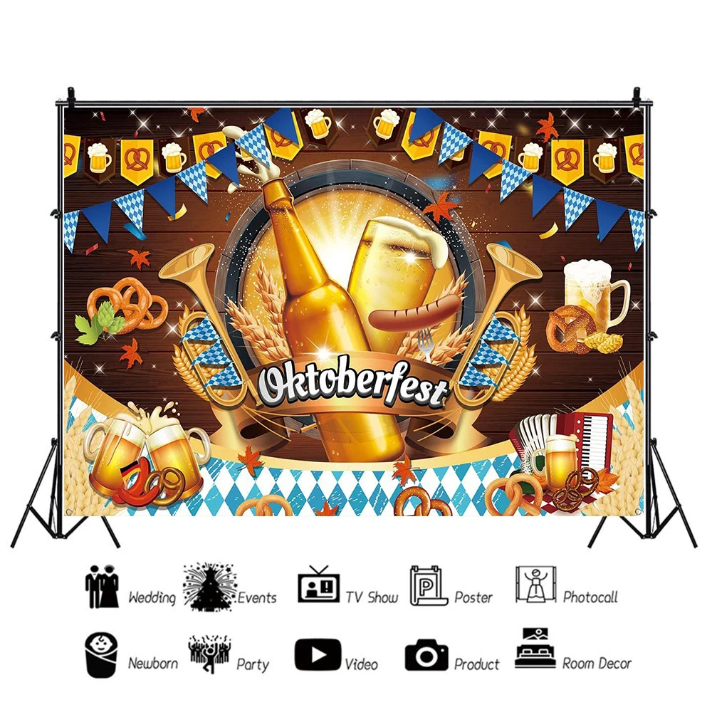 Oktoberfest Backdrops tema Beers Festival Festival dekorasi pesta dansa kota Jerman jalan Bavaria Poster latar belakang fotografi