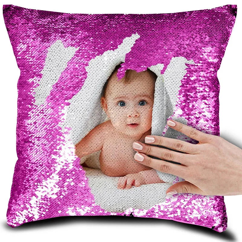 SequinCustom Picture Cushion Pillow Cover Home Decor Fully Covered with Sequins Pillowcase Colorful Glitter Throw Pillows Cover