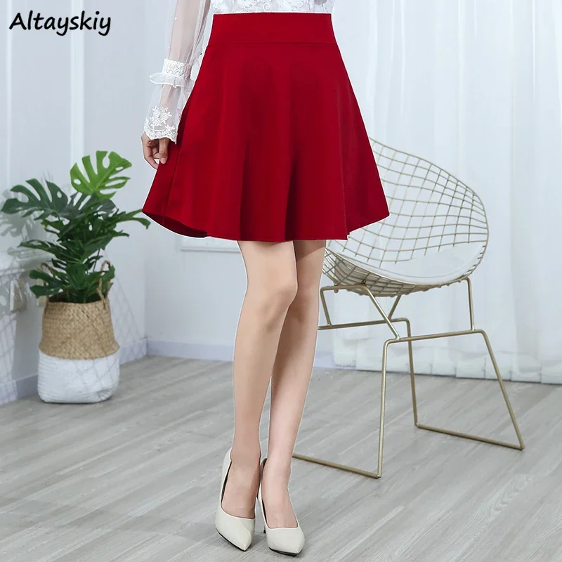 Women Solid Skirts A-line High Waist Black Versatile Mini-skirt Office Lady Elegant Females M-3XL Anti-glare Womens Skirt New