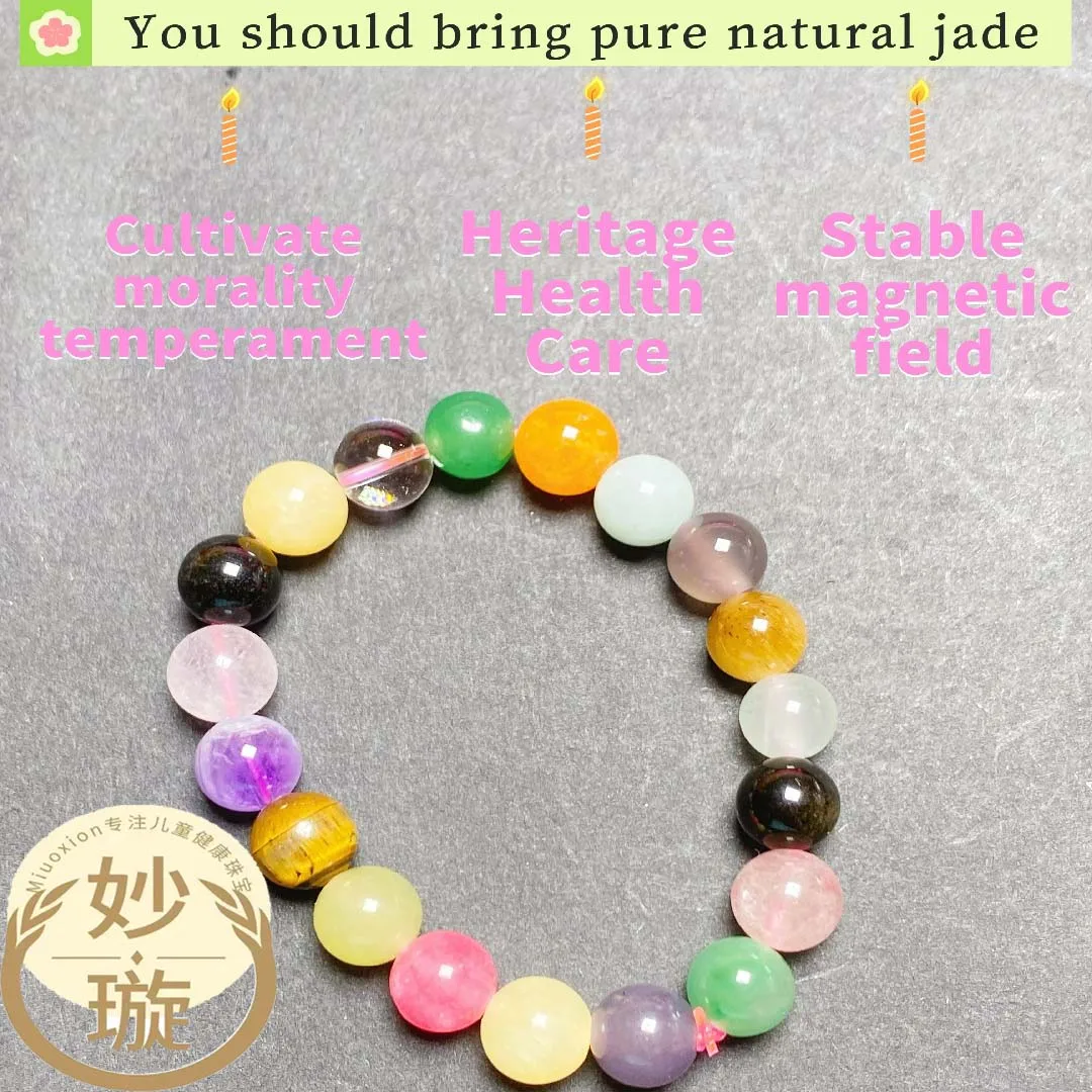 Natural Colorful Crystal Bracelet for Girls Purple Pink Blue Gemstone Jewelry Cute Cartoon Beaded Bracelet Anklet for Daughter