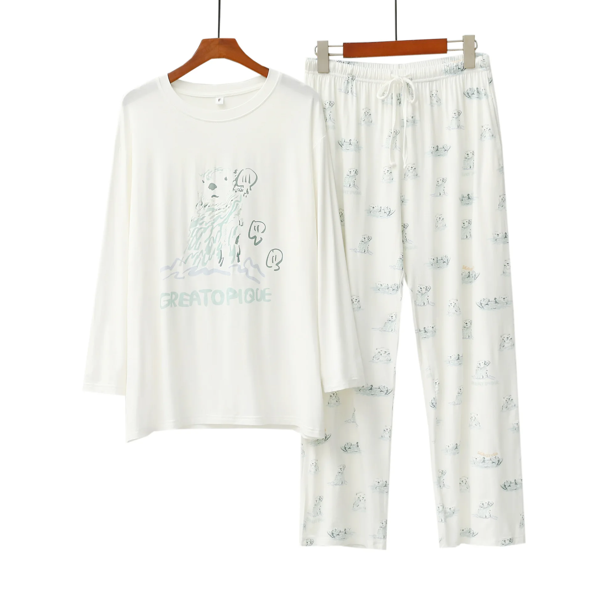 2024 Spring Summer New Sweet Cute Printed Pajama Set O-neck Long Sleeve Trousers Sleepwear Casual Loose Comfortable Loungewear