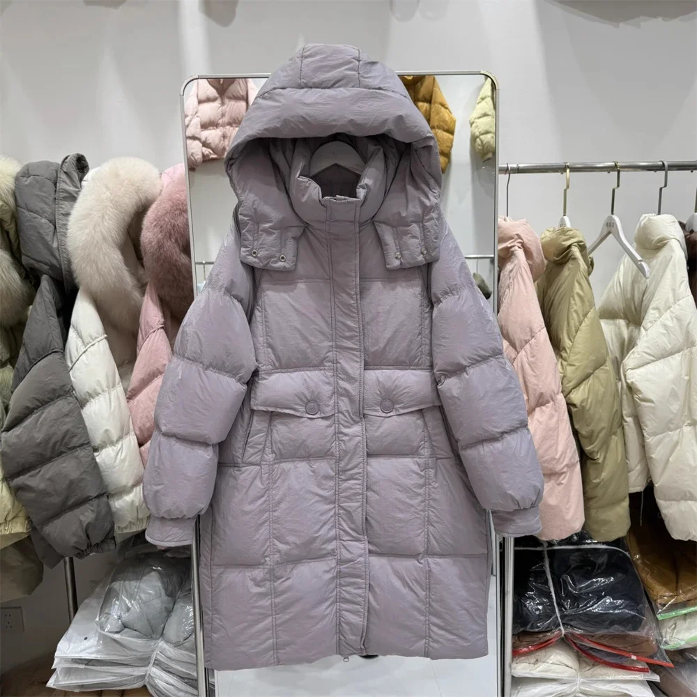 New Autumn Winter Down Top Clothes Women Fashion Thick Warm White Duck Down Coat Hooded Long Puffer Jacket Female 2025