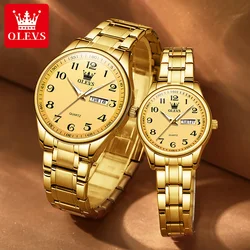 OLEVS Quartz Watch for Couple Stainless steel Roman Numeral Dial Waterproof Lover's Watches Original Couple for Men Women Set