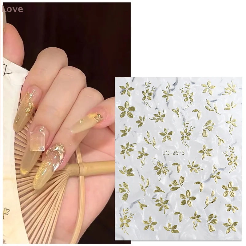 Gold Blume Nagel Aufkleber Flash Süße Nagel Styling Kleber Stereoskopische Nail art DIY Nagel Enthusiasten Und Nagel Techniker