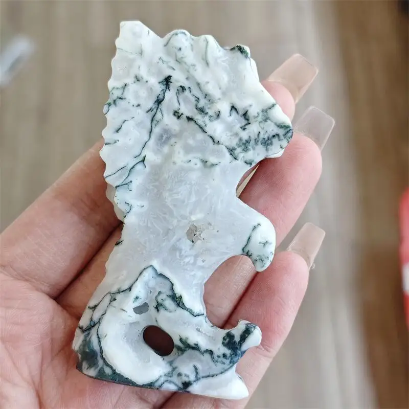 Natural Moss Agate Lion Carving Healing Reiki Figurine Crystal Carving Statue Crafts Home Decorat Gift 1PCS