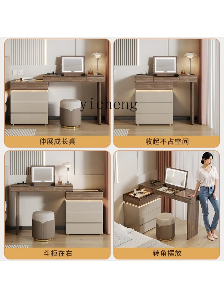 r9.2- Coiffeuse et Commode Intégrées, Meuble de Rangement Mural, Petite Table de Maquillage à Couvercle Rabattable