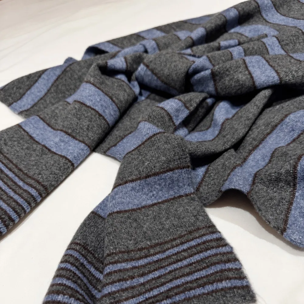 Retro Color-block Striped Knitted Shawl Wool Blend Soft Shoulder Wrap T-Shaped Neck Warmer for Women