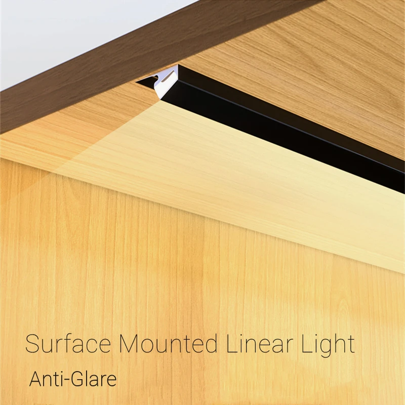 Surface Mounted LED Linear Aluminum Profile Oblique Beam Invisible Diffuser Channel Cabinet Layer Backlight Tube Bar Strip Light