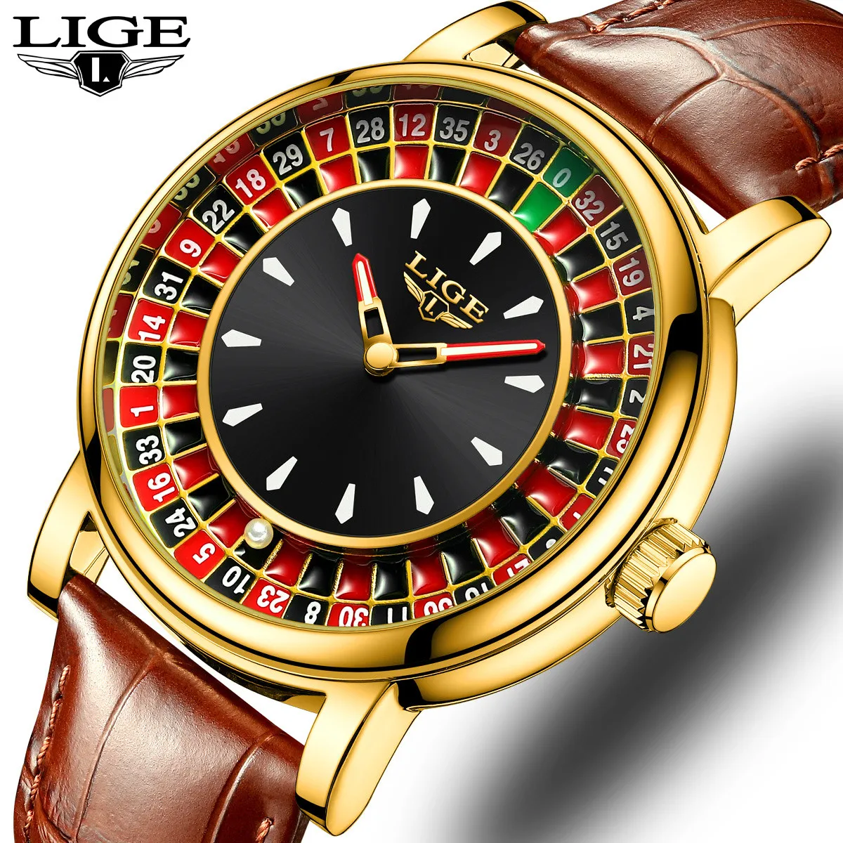 

LIGE Man Watch Fashion Gold Big Dial Waterproof Quartz Watches Luminous Sports Business Men Watches Luxury Leather Strap Clock