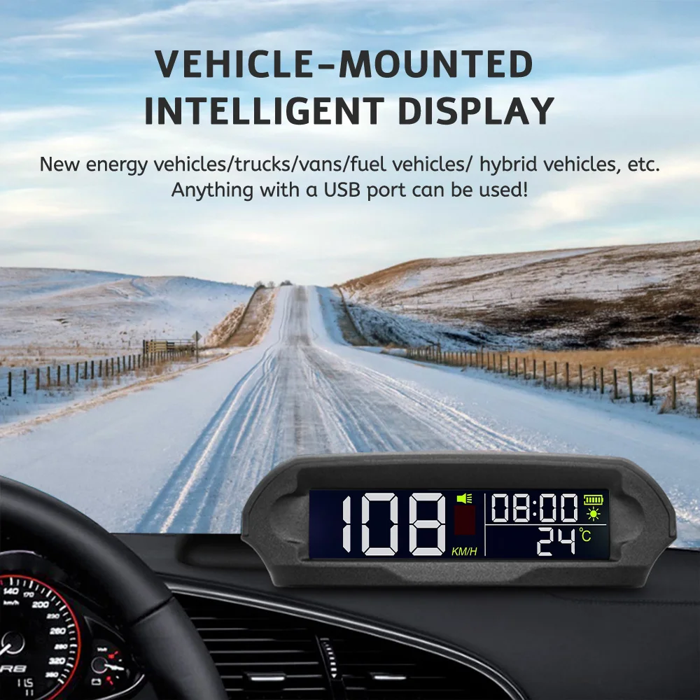 Solar Digital Car HUD Speedometer With Temperature/Altitude GPS Head Up Display Over-Speed Fatigued Driving Reminder