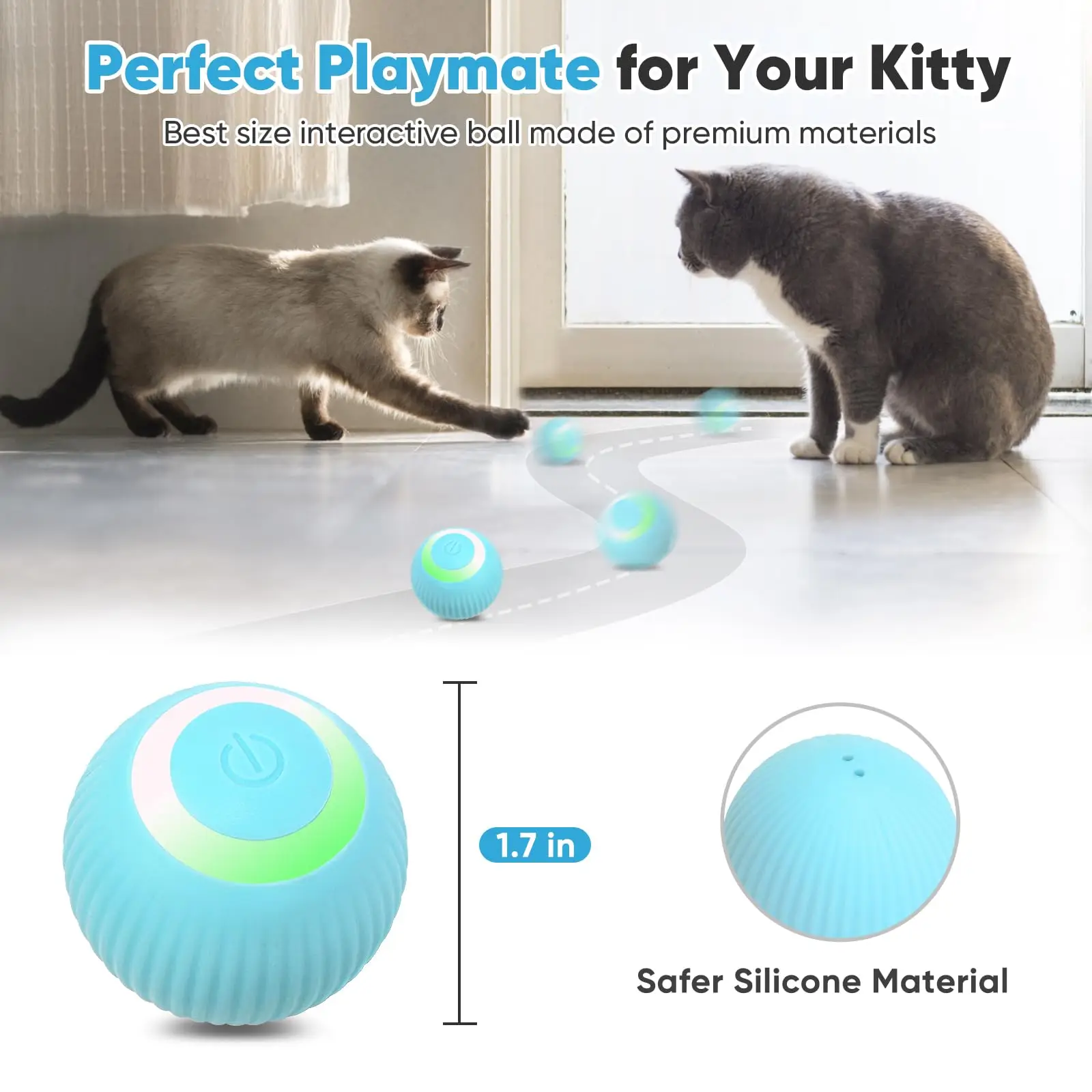 Interactive Cat Toy Ball with LED Light Automatic Self Moving Ball Indoor Active Rolling Toys 360°Rotating Smart Ball