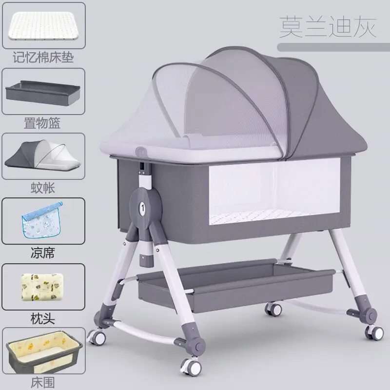 Baby Crib Newborn Bed Splicing Big Bed Baby Crib Bb Crib Cradle Bed Multi-functional Mobile and Foldable