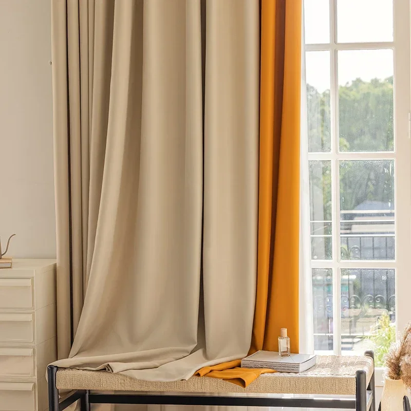 New Cream and Orange Blackout Curtains Thickened Bedroom Living Room Light Luxury Modern Simple Solid Color Window Custom Cloth