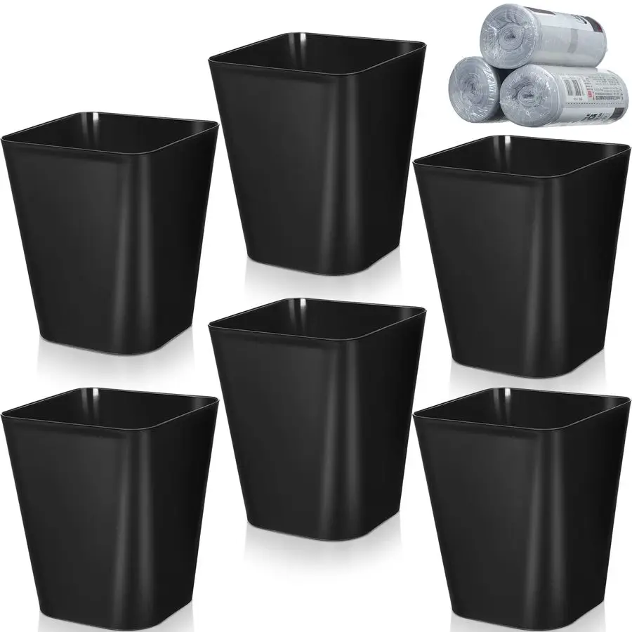 

6 Pack Small Trash Cans for Bathroom Plastic Trash Can with 3 Rolls of Bags Small Wastebasket Garbage Bin Container, Bedroom, Ho