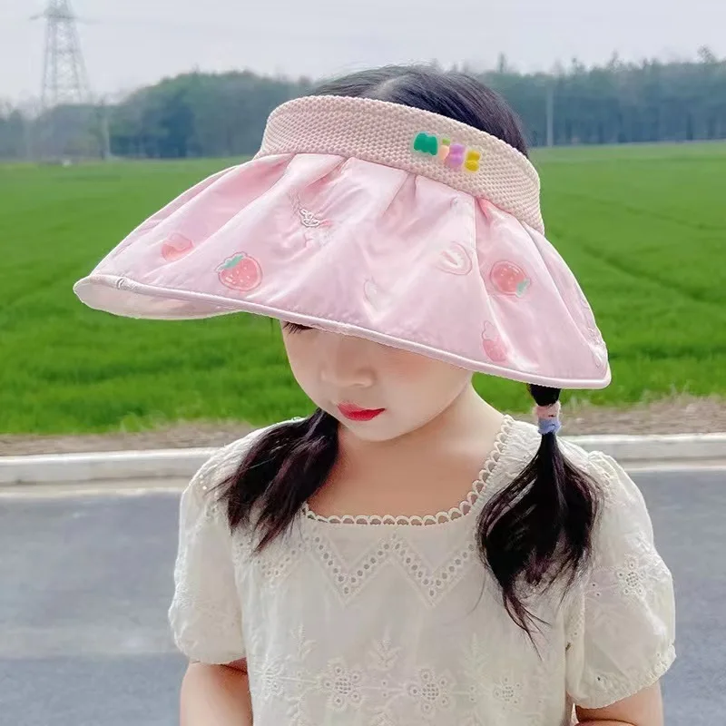 

2-8 Years Old Summer Sun Hat for Kids Girls Outdoor UV Protection Children Foldable Wide Brim Beach Caps