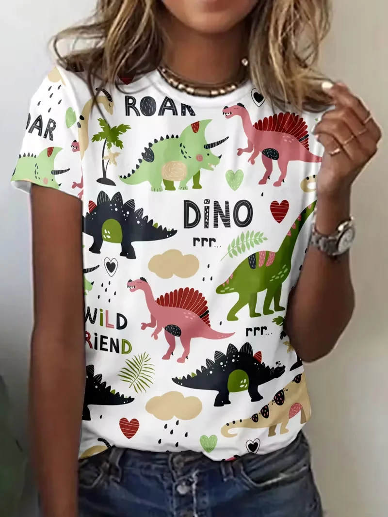 

Модная женская футболка с коротким рукавом и круглым вырезом, с 3D-принтом в виде динозавра, коллекция Весна-Лето 2026