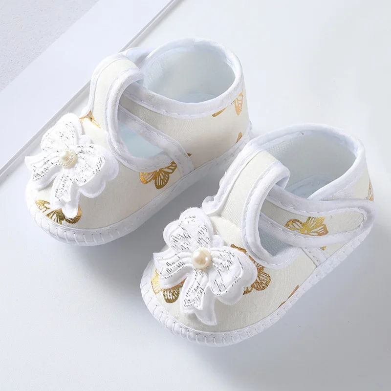 

Newborn Baby Girl Pearl Floral Shoes Toddler Girl Booties Infant Baby Bowknot Crib Shoes Soft Sole Party Prewalker First Walkers