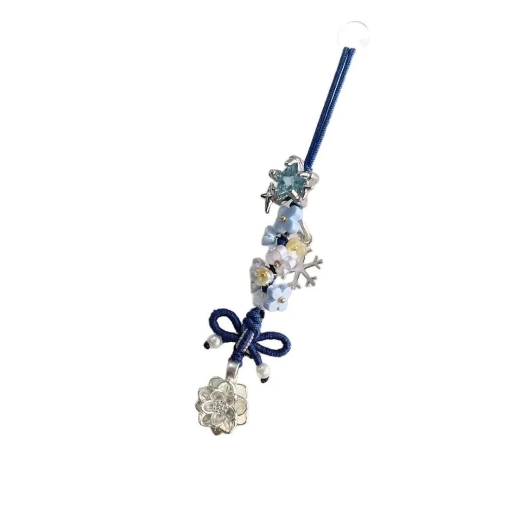 新しい中国風立体蝶結び携帯電話チェーンバッグペンダントキーホルダーアクセサリー花柄織り携帯電話チェーン