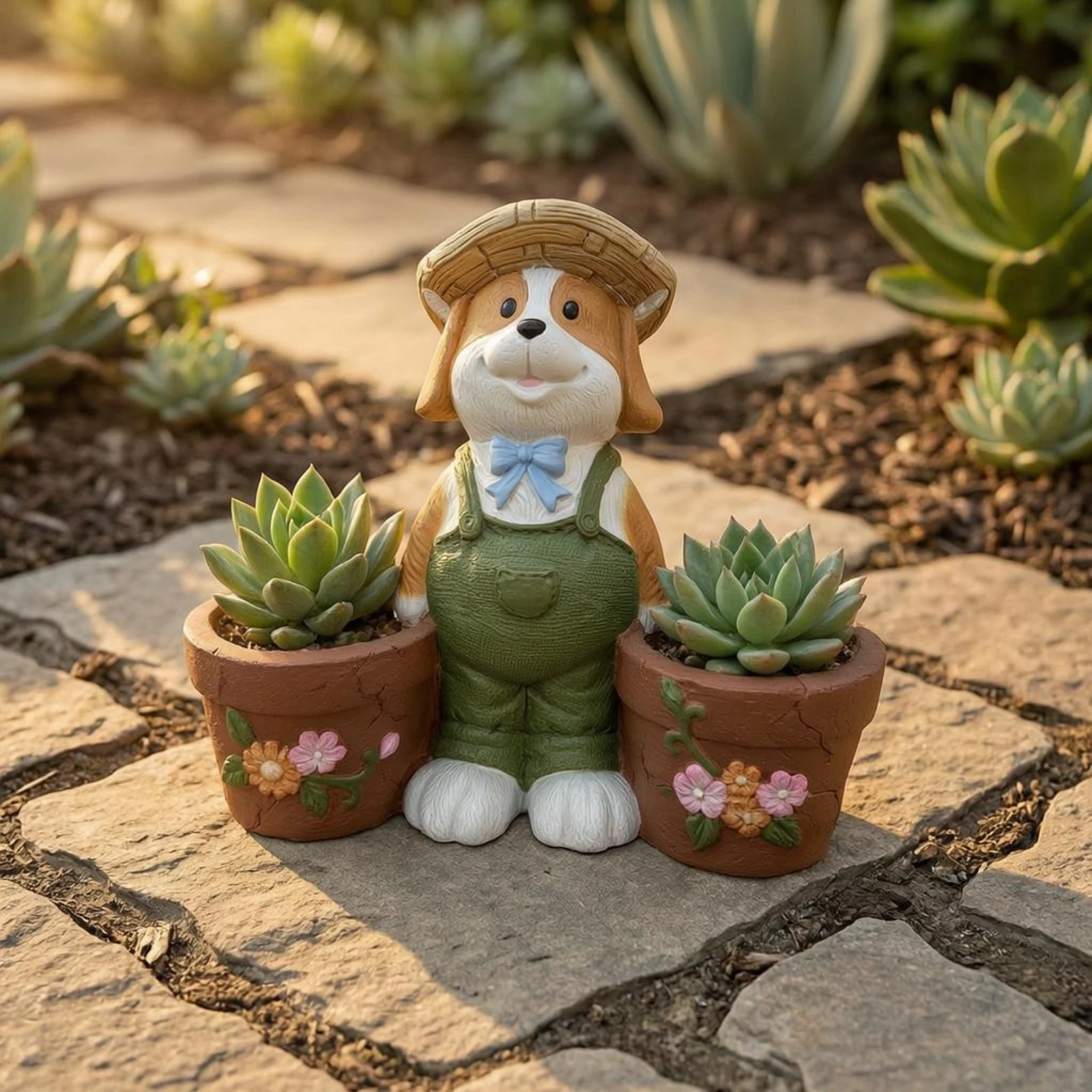 Solar Dog Planter Statue Magnesium Compound Oxide Dog Statue Planter Resin Creature Flower Pot Sculpture Weather-Resistant