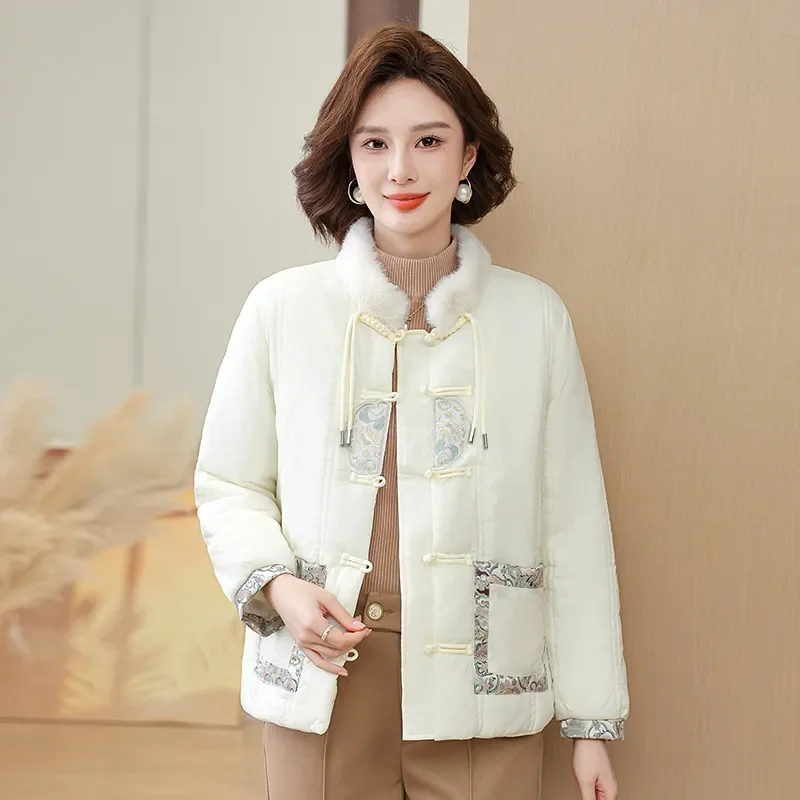 

New Chinese Down Cotton-padded Jacket Women's Short Outwear Thicke Warm Parka Winter Loose Printed plus size Cotton Jacket Tops