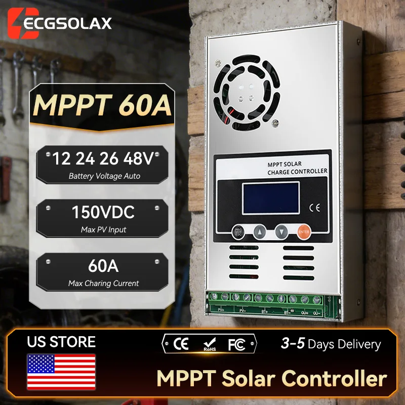 ECGSOLAX MPPT 60A Solar Charge Controller LifePo4 Battery Charging Controller 12V 24V 36V 48V Solar Panel Controller Max PV 150V