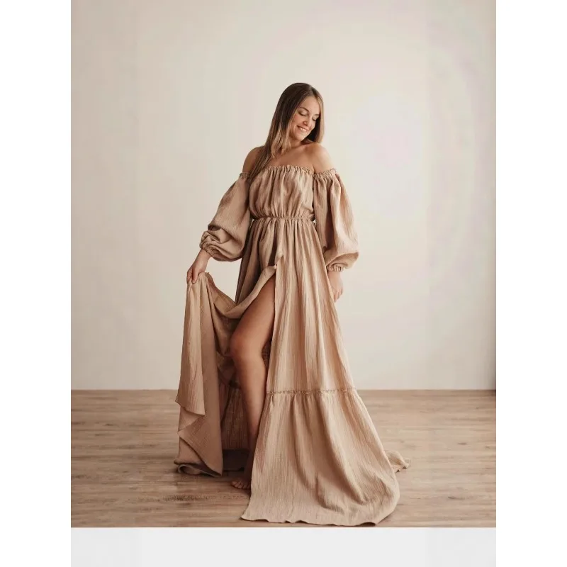 Böhmisches Fotoshooting-Schwangerschaftskleid, Leinen-Baumwolle, Retro, locker sitzendes Umstandskleid, Kleid im Boho-Stil, Fotoshooting für Schwangere