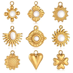 3Pcs Sun/Heart/Lucky Clover Charm Stainless Steel Exquisite Natural Shell Pendants Handmade Bracelet Necklace DIY Jewelry Making
