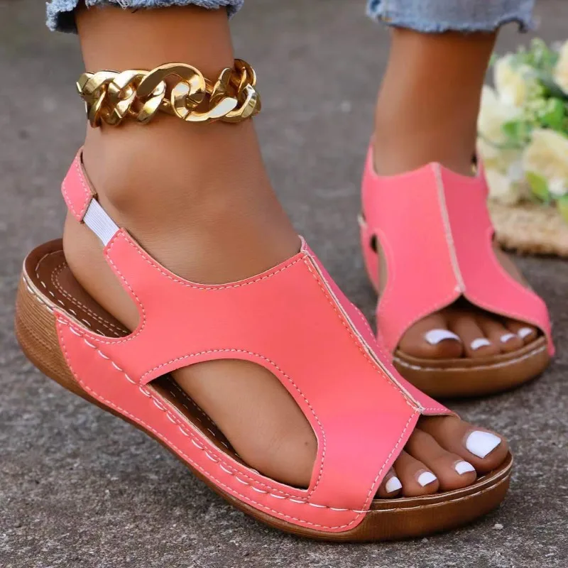 New Hot Women's Wedge Heeled Sandals 2024 Summer Peep Toe Platform Sandalias Woman Casual Non Slip Beach Sandles Plus Size Shoes