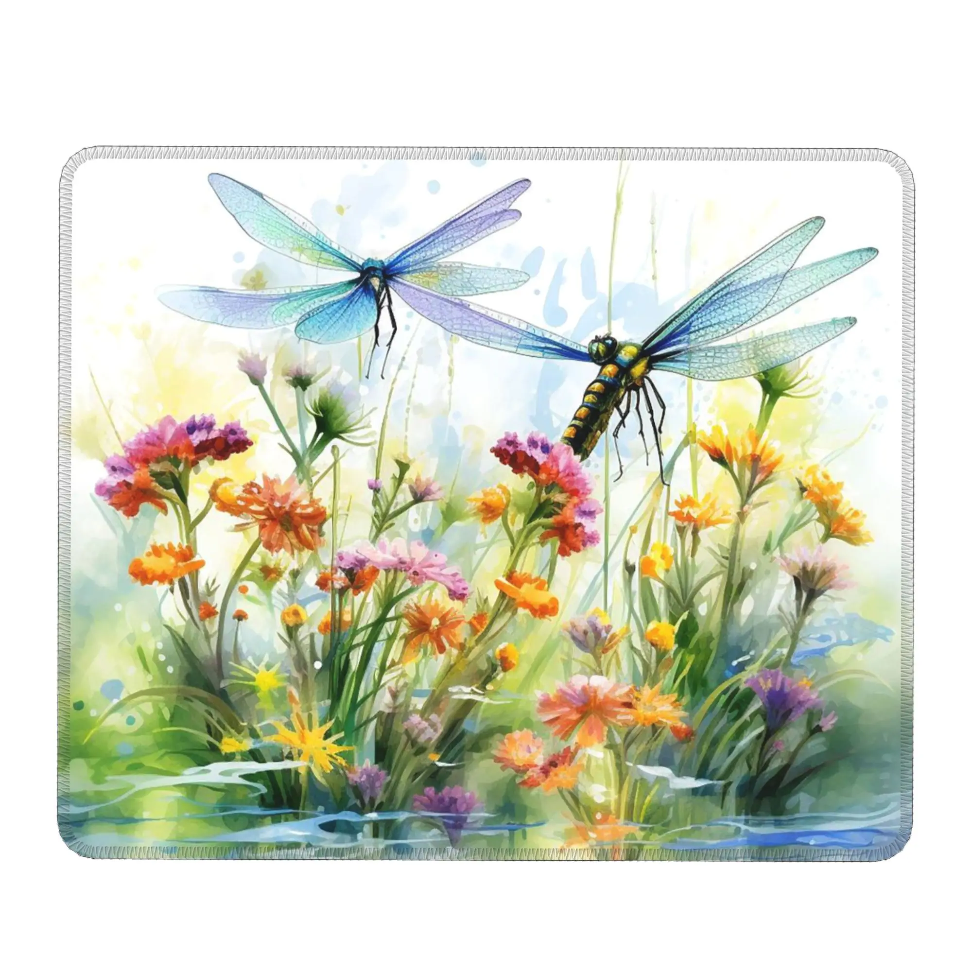 Dragonfly And Floral Watercolor Art Mouse Pad Computer Keyboard Mouse Mat Gaming Laptop Desk Mat Office Accessories Table Mats