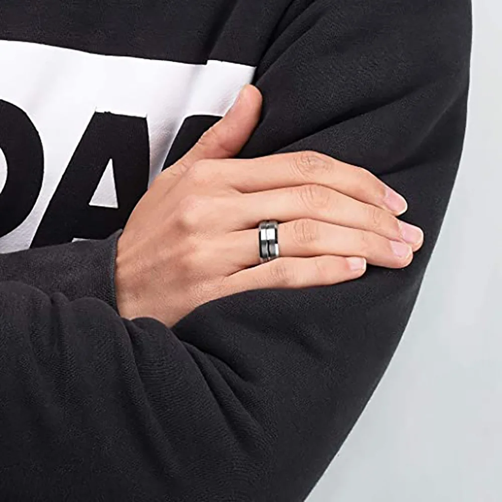 Minimally designed V-groove brushed titanium steel ring, unisex style, fashionable commuting wear, and accessories