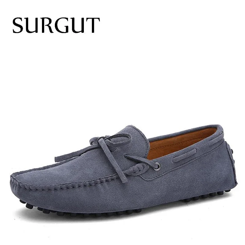 SURGUT Brand New Fashion Summer Spring Men Driving Shoes Loafers Real Leather Boat Shoes Breathable Male Casual Flats Loafers