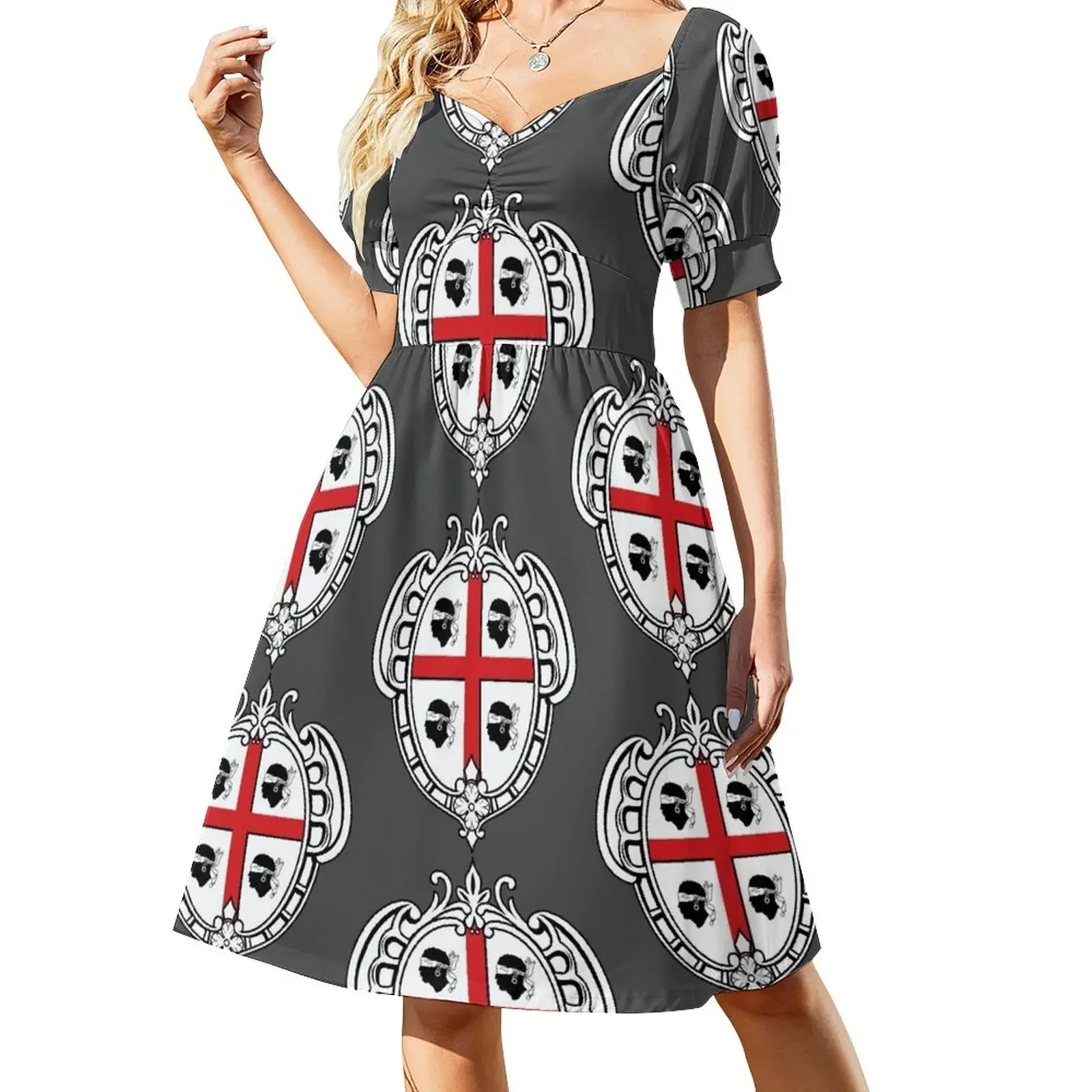 

Sardinia Coat of Arms, Italy Short-Sleeved Dress Dress woman summer dress woman 2025 trendy summer 2025 women