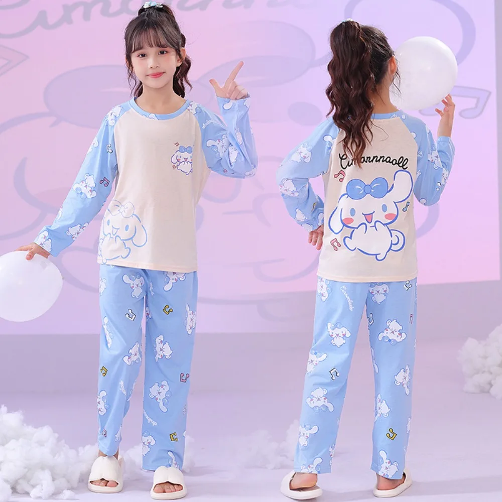 Cinnamoroll zestawy piżam dla dzieci piękny nadruk kreskówkowy wygodny O Neck piżama dziecięca garnitur luźna miękka wygodna na jesienno-zimową