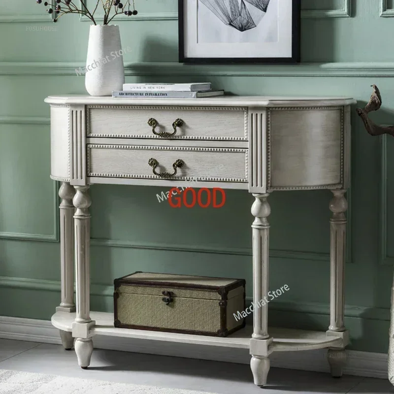 Solid Wood Console Tables for Hallway Double-layer Drawer Table Personalized Creative Retro Console Table for Hotel PVBH