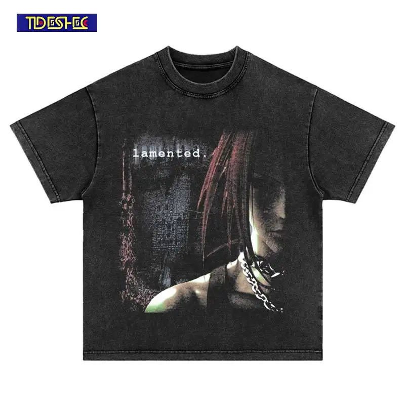 

Harajuku Vintage 2025 Streetwear Pattern Print T-Shirt Summer Punk Washed Hip Hop Fashion Oversized Leisure Cotton Tshirt Tops