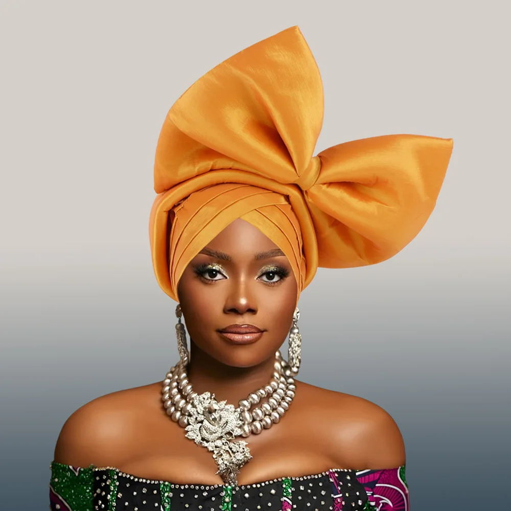 Big Bowknot Turban Cap for Women Exaggerated Headpiece African Auto Gele Headtie Nigeria Party Headwear Hat Wedding Head Wraps